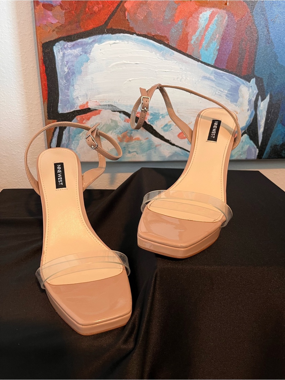 Nine West Beige Heel Sandals with Clear Strap